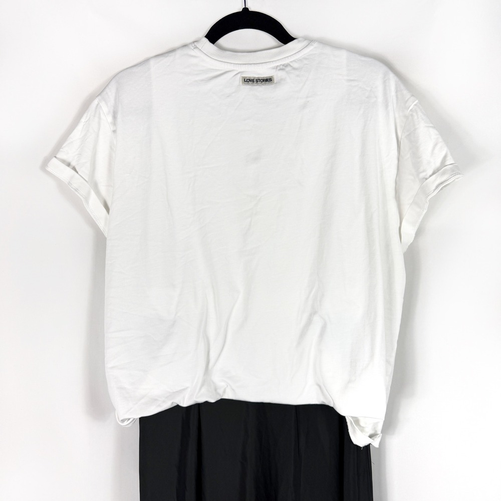 Love Stories Ann T-Shirt Dress Satin Lace Midi White Black Women Sz M - Picture 15 of 16